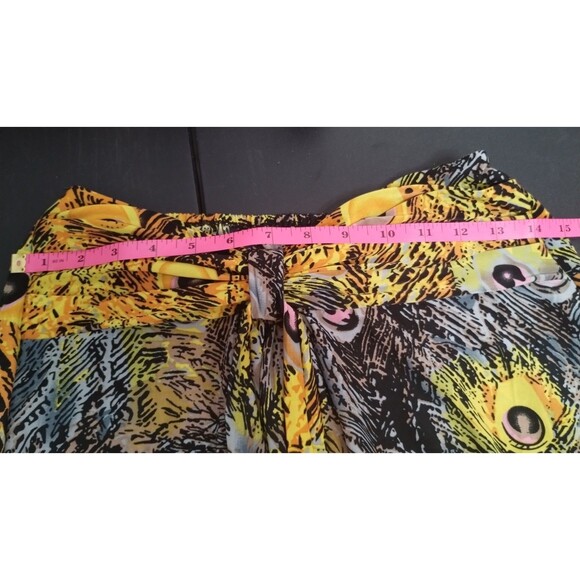 Womens Blue and Gold Peacock Feather Pattern Maxi Halter Dress Med - Picture 6 of 6